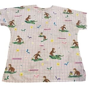 Curious George Scrub Top with‎ pocket Spring pastel colors